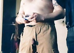 Toying MK11 with str8 best friend dressed in trousers with trunk jamming out