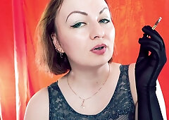 Swedish seductress Arya Grander smokes while commanding a handjob