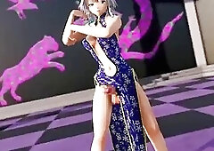 Glamorous futanari dancing to the music while shaking her dick