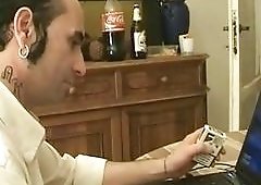 Shemale with glasses gets fingered and fucked hard