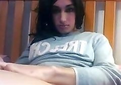 Home alone beauty stroking her hard cock