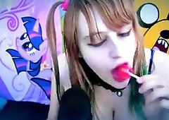 beauty sucking and licking lollipop ear to ear asmr