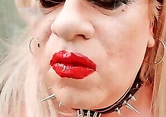 smoking tranny chav red lipstick