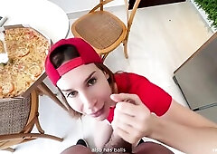Horny pizza delivery angel gets screwed hard so that babe doesn't lose her job