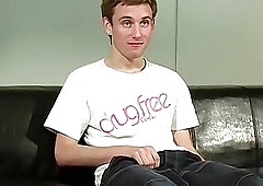 Skinny twink strokes thick cock solo