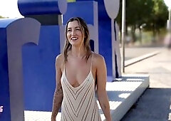 Voyeur, nipple piercing, perfect natural tits