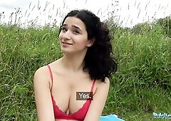 Public Agent Hawt constricted Spanish cunt banged outside for money