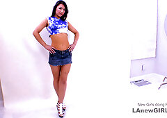 Young Brunette makes prick real hard to suck on it