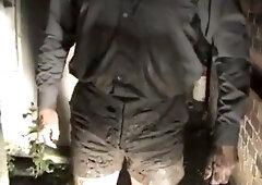 Muddy Brown Corduroy Shorts piss wank and cum.