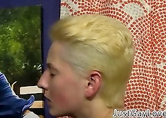 Blonde skinny boy tugging dick