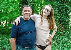 Aesthetic hottie Abela is riding on a long dick in the forest