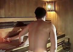 Curvy chick banging a stranger in a public sauna