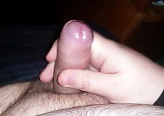 Obese boy milking and jizzing on camera. Close up.