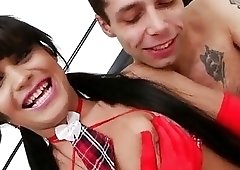 Hairy dude gets a shemale's hole worked by his cock