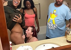 Redheaded beauty Kamille Amora gives Lil D a passionate blowjob during a wild house party