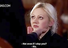 Little slut endures maledom whipping until ass turns red BDSM