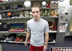 Muscle guy fucked hard in pawn shop by two men in a nasty threesome