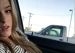 Hot blonde girl next door fingers herself in her car