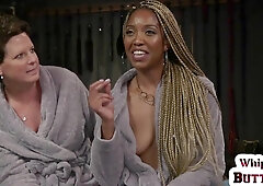 Rimming lez mature in suspension bondage rims black ass