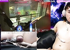 Ebony Collar and Buzzing Toy – Overwatch Gamer t-girl Gone Wild Nipp Clamps and Viewer Control