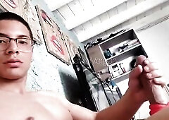 Youthful dude stroking at his parents' abode