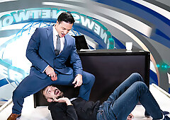 Newscaster is fucking on the table after the recording