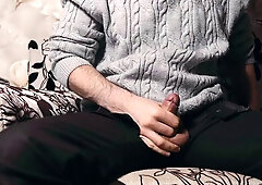 The guy watches porn and masturbates. Ruined orgasm 4 times and loud moans during a cumshot. 4K