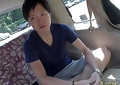 Asian tugs cock and cums