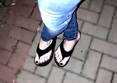 Crossdresser lingerie and heels, crossdressing outdoors