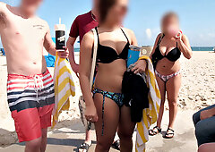 Blonde street beauty gives a wild outdoor BJ in thong & cowgirl pose