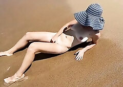 1ST TIME AT A NUDIST BEACH, SMOKIN' A CIGARETTE AND MASTURBATING HER CUNT