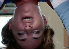 Brunette slave squirting on training