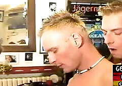 Real amateur German studs fuck asshole in bareback 3some