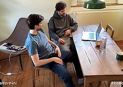 Observing porno at the kitchen table with my gay-for-pay mate