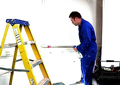 Teen Helps The Handy Man With His Fat Tool