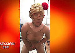 Crossdresser in pantyhose, striptease