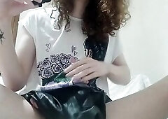 Youthful trans cutie shows her body on camera