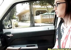 Damn, the glasses make her look even sexier right? And that alabaster body, it's almost as if she's making the backseat glow...