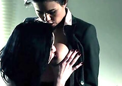 This pretty brunette hair floozy is about to find some intensive lesbo interrogation techniques when hawt interrogator Dana Vespoli makes this cutie h