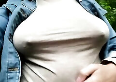 Public Flashing Bitch Wife Nipp Pull & Played with Giant Saggy Bazookas. Flashing Giant BREASTS Large Teats