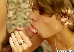 Barely legal twink sucks and fucks boyfriend in nature