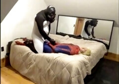 Wetsuit lover gets down with Spiderman in steamy roleplay session