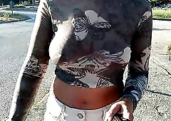 braless walk, flashing titties in public