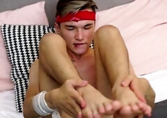 BoyFun - Shaved Adam feet fetish cumshot