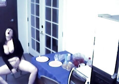 Big Titted food fetish bitch masturbates