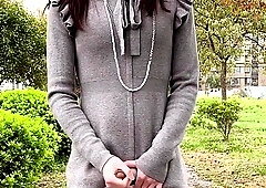 Asian pretty ladyboy masturbating outdoors