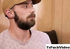 Busty tgirl Daisy Taylor asslicked and barebacked in a