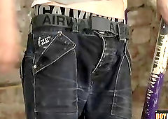 Ball tugging and furious cock stroking makes Riley cum hard