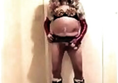 Pink haired slut in white biker boots