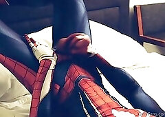 twink in spider suit jerks off on his chest